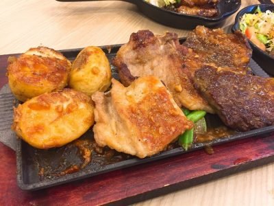 美心雜扒-牛扒,猪扒,腸,羊扒配薯菜