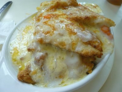 芝士焗栗米忌廉汁龍用魚柳飯